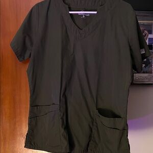 Olive Green Scrub Top with Pockets